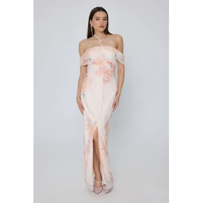 Μακρύ Φλοράλ Φόρεμα Μουσελίνα AMBROSIA MML25-01-07-037_VANILLA