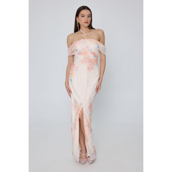 Μακρύ Φλοράλ Φόρεμα Μουσελίνα AMBROSIA MML25-01-07-037_VANILLA - Image 1