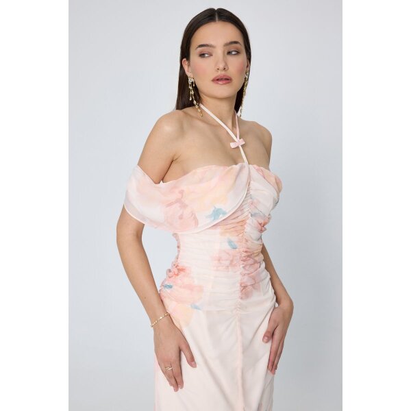 Μακρύ Φλοράλ Φόρεμα Μουσελίνα AMBROSIA MML25-01-07-037_VANILLA - Image 2