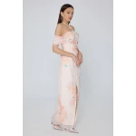 Μακρύ Φλοράλ Φόρεμα Μουσελίνα AMBROSIA MML25-01-07-037_VANILLA - Image 3