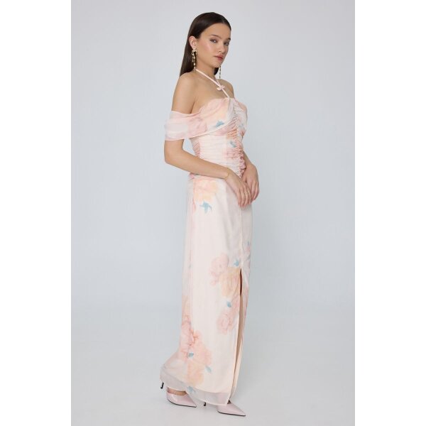 Μακρύ Φλοράλ Φόρεμα Μουσελίνα AMBROSIA MML25-01-07-037_VANILLA - Image 3