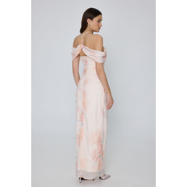 Μακρύ Φλοράλ Φόρεμα Μουσελίνα AMBROSIA MML25-01-07-037_VANILLA - Image 4