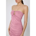 Strapless Ζέρσεϊ Μίνι Φόρεμα με Ντραπάρισμα και Διακοσμητικό Κρίκο HAVANA MML25-01-07-042_PINK - Image 2