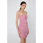 Strapless Ζέρσεϊ Μίνι Φόρεμα με Ντραπάρισμα και Διακοσμητικό Κρίκο HAVANA MML25-01-07-042_PINK - Image 3