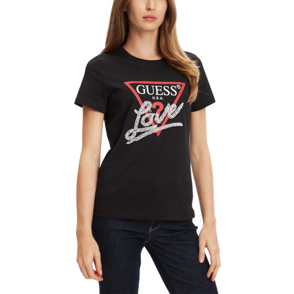 W5YI40I3Z14-JBLK_01 ΓΥΝΑΙΚΕΙΑ ΜΠΛΟΥΖΑ SS CN PEARLS LOVE TRIANGLE TEE GUESS W5YI40I3Z14-GU0/JBLK - Image 1