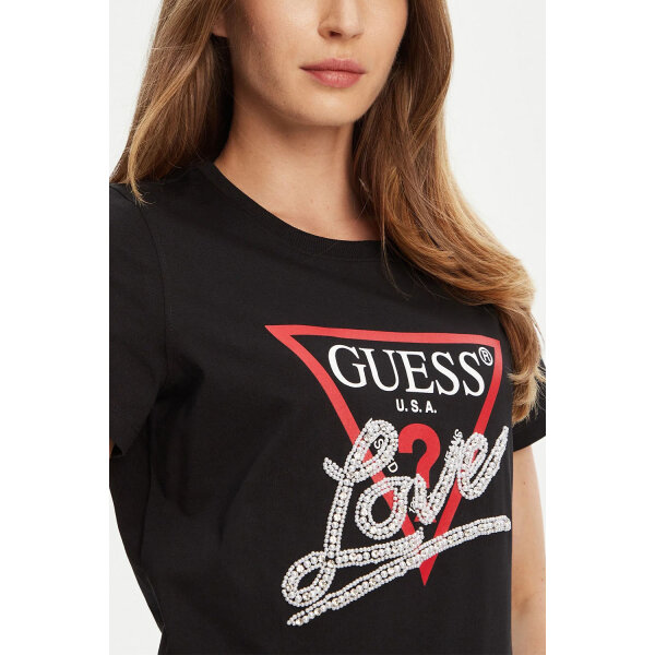 ΓΥΝΑΙΚΕΙΑ ΜΠΛΟΥΖΑ SS CN PEARLS LOVE TRIANGLE TEE GUESS W5YI40I3Z14-GU0/JBLK - Image 2