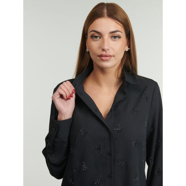 ΓΥΝΑΙΚΕΙΟ ΠΟΥΚΑΜΙΣΟ LS FLORE LOGO HOTFIX SHIRT GUESS W5BH80W2982-JBLK - Image 4