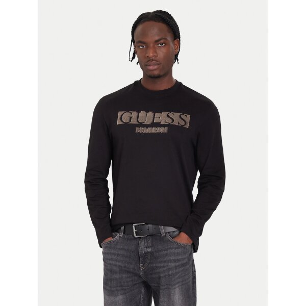 ΑΝΔΡΙΚΗ ΜΠΛΟΥΖΑ CN LS FLOCK LOGO TEE GUESS M5BI10K8FQ4-JBLK - Image 1