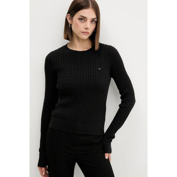 20250910135050_tommy_hilfiger_gynaikeio_poulover_mayro_dw0dw22165_bds ΓΥΝΑΙΚΕΙΟ TJW CABLE ESSENTIAL SWEATER TOMMY JEANS DW0DW22165-BDS - Image 1