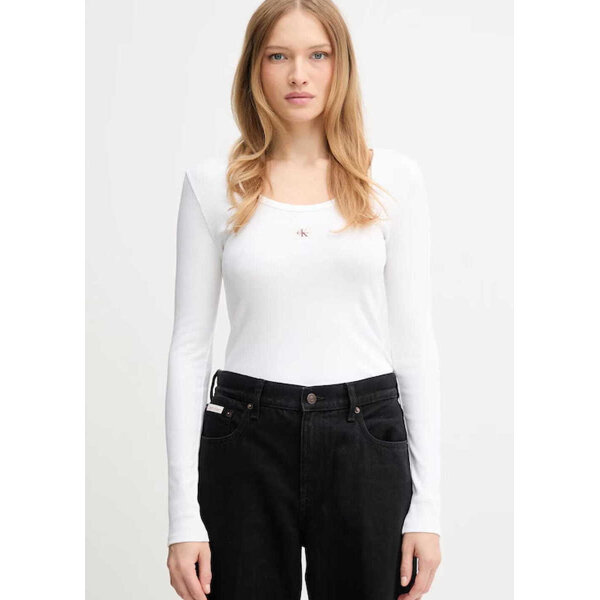 20250912122426_calvin_klein_gynaikeio_makrymaniko_poulover_vamvakero_leyki_lv047d218g_yaa (1) ΓΥΝΑΙΚΕΙΑ ΜΠΛΟΥΖΑ LS WOVEN LABEL 2X2 RIB SCOOP N CALVIN KLEIN LV047D218G-YAA - Image 1