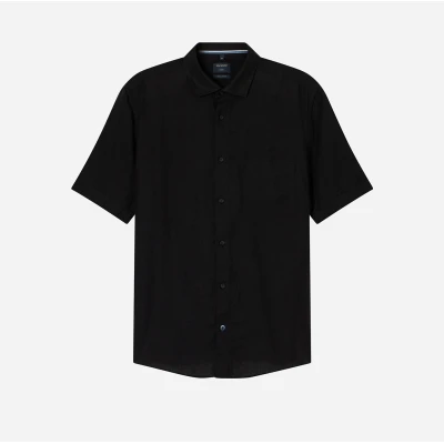 Ανδρικό πουκάμισο λινό κοντό μανίκι regular fit OLYMP 40707268 μαύρο