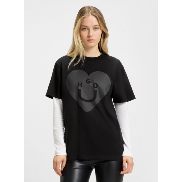 4301690692002008001-01-c (1) ΓΥΝΑΙΚΕΙΑ ΜΠΛΟΥΖΑ Cotton-jersey Happy HUGO graphic  50545053-101 - Image 1