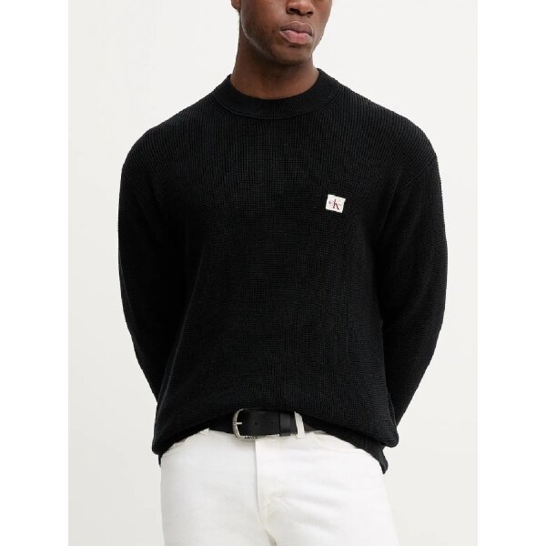 EM0EM016220GZ_alternate3 Ανδρική μπλούζα πλεκτή COTTON WAFFLE CRWNK CALVIN KLEIN LV04RD313G-UB1 ΜΑΥΡΟ - Image 1