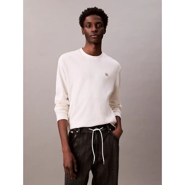 LV040EM217YAS_MO-D3 ΑΝΔΡΙΚΗ ΜΠΛΟΥΖΑ LS WAFFLE BADGE CREWNK TEE  CALVIN KLEIN LV040EM217-YAS ΕΚΡΟΥ - Image 2