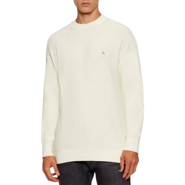 LV04RD313G_YAS_1 Ανδρική μπλούζα πλεκτή COTTON WAFFLE CRWNK CALVIN KLEIN LV04RD313G-YAS εκρού - Image 1