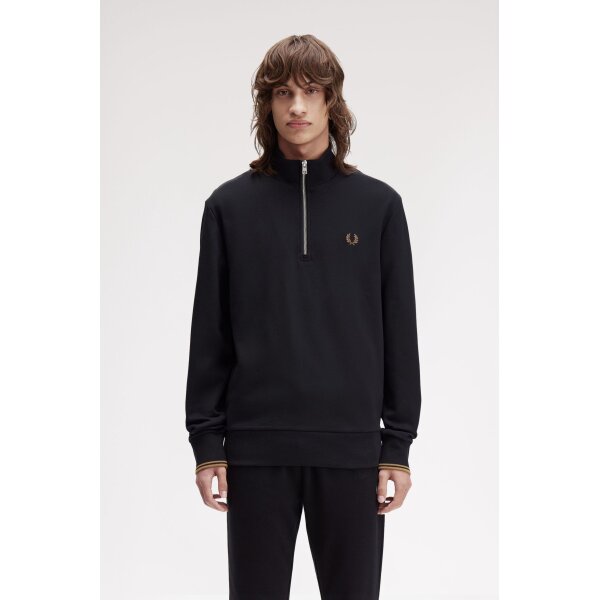 M3574_S77_V2_Q325_MOD1_FRONT ΑΝΔΡΙΚΟ HALF ZIP SWEATSHIRT FRED PERRY M3574-S77 ΜΑΥΡΟ - Image 1