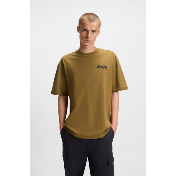 hbeu50542810_352_350 Ανδρική μπλούζα Cotton-jersey T-shirt with puff-print logo HUGO 50542810 καφέ - Image 1