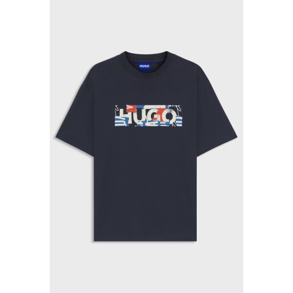 hbeu50543485_415_100 Ανδρική μπλούζα κοντό μανίκι Cotton-jersey T-shirt with graphic logo print 50543485 μπλε - Image 3