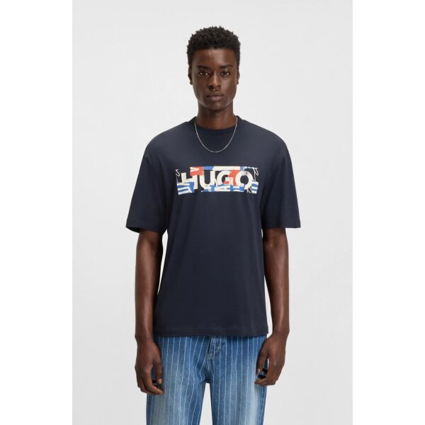 hbeu50543485_415_350 Ανδρική μπλούζα κοντό μανίκι Cotton-jersey T-shirt with graphic logo print 50543485 μπλε - Image 1