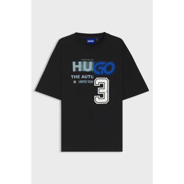 hbeu50544168_001_100 Ανδρική μπλούζα Cotton-jersey T-shirt with logo artwork HUGO 50544168 μαύρο - Image 3