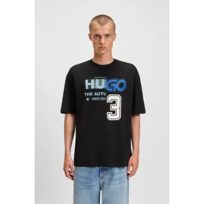Ανδρική μπλούζα Cotton-jersey T-shirt with logo artwork HUGO 50544168 μαύρο