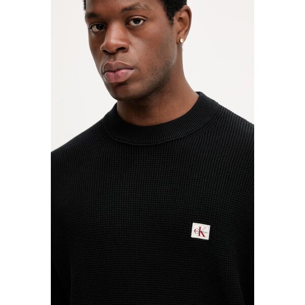 Ανδρική μπλούζα πλεκτή COTTON WAFFLE CRWNK CALVIN KLEIN LV04RD313G-UB1 ΜΑΥΡΟ - Image 2