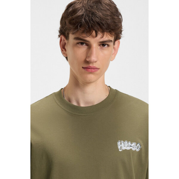 20250915121335_b0c81c6b Ανδρική μπλούζα All-gender cotton-jersey with logo prints HUGO BLUE  50549769 Χακί - Image 4