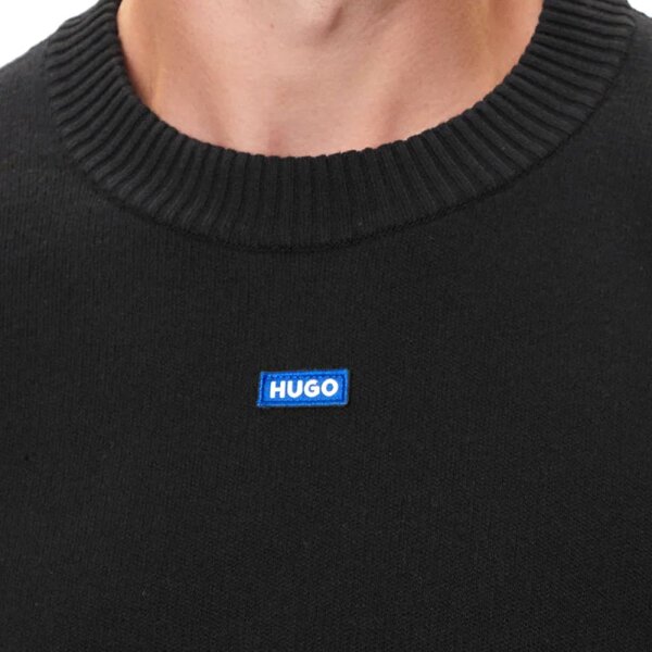 Ανδρικό πλεκτό Relaxed-fit sweater with blue logo badge HUGO 50543784 μαύρο - Image 3
