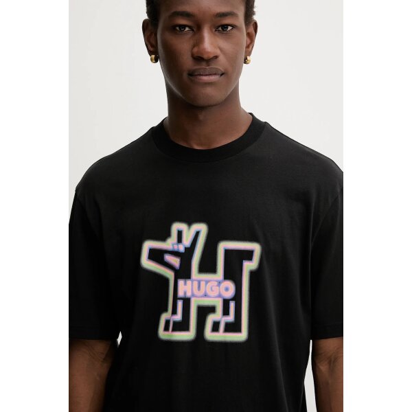 Ανδρική μπλούζα All-gender cotton-jersey with graphic print HUGO BLUE  50549162 Μαύρο - Image 4