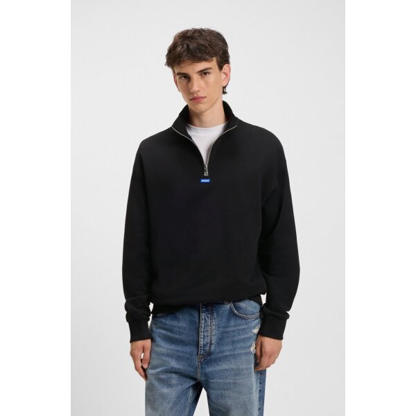 Ανδρικό φούτερ με zip Cotton-terry sweatshirt with logo patch 50522367 μαύρο - Image 1