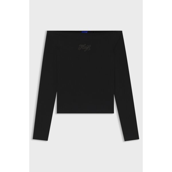 hbeu50546931_001_100 Γυναικεία Μπλούζα Stretch-cotton top with rhinestone logo Hugo Blue 50546931-001 - Image 2