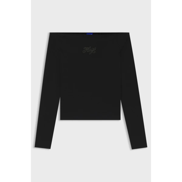 hbeu50546931_001_100 Γυναικεία Μπλούζα Stretch-cotton top with rhinestone logo Hugo Blue 50546931-001 - Image 2