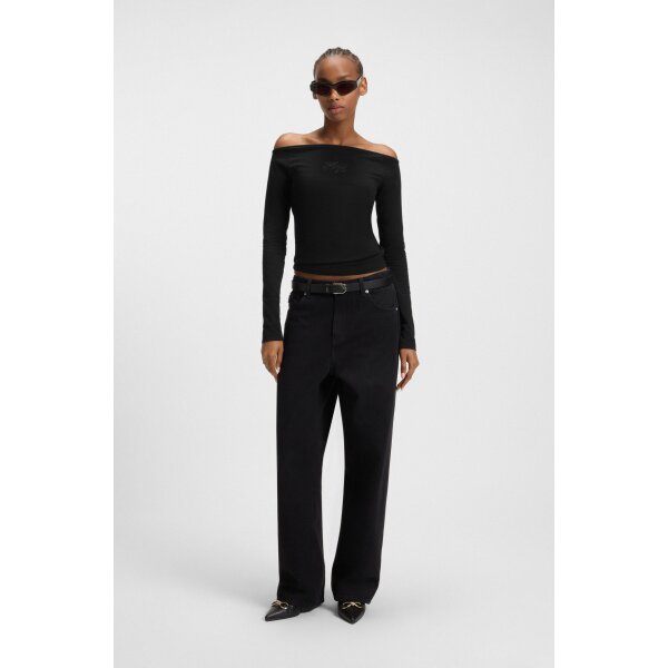 hbeu50546931_001_300 Γυναικεία Μπλούζα Stretch-cotton top with rhinestone logo Hugo Blue 50546931-001 - Image 3