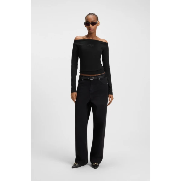 hbeu50546931_001_300 Γυναικεία Μπλούζα Stretch-cotton top with rhinestone logo Hugo Blue 50546931-001 - Image 3