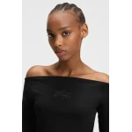 Γυναικεία Μπλούζα Stretch-cotton top with rhinestone logo Hugo Blue 50546931-001 - Image 4