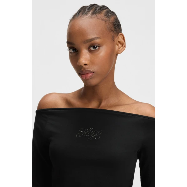 hbeu50546931_001_340 Γυναικεία Μπλούζα Stretch-cotton top with rhinestone logo Hugo Blue 50546931-001 - Image 4