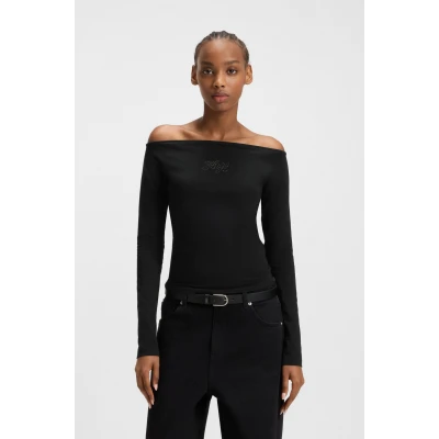 Γυναικεία Μπλούζα Stretch-cotton top with rhinestone logo Hugo Blue 50546931-001