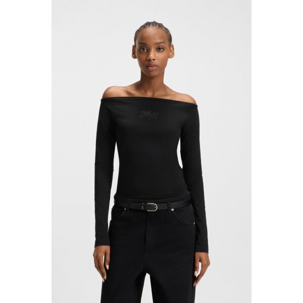 hbeu50546931_001_350 Γυναικεία Μπλούζα Stretch-cotton top with rhinestone logo Hugo Blue 50546931-001 - Image 1