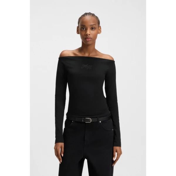 hbeu50546931_001_350 Γυναικεία Μπλούζα Stretch-cotton top with rhinestone logo Hugo Blue 50546931-001 - Image 1