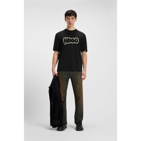 hbeu50549155_001_300 Ανδρική μπλούζα Cotton-jersey with logo print HUGO BLUE  50549155 μαύρο - Image 3