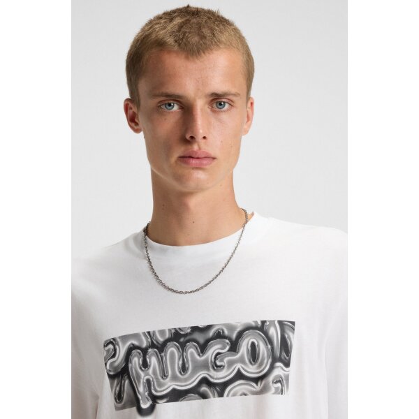 Ανδρική μπλούζα All-gender cotton-jersey with graphic print HUGO BLUE  50549162 Λευκό - Image 3