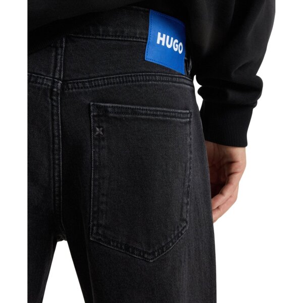 Ανδρικό παντελόνι Tapered-fit jeans in grain-effect black denim HUGO BLUE  50547133-008 - Image 3