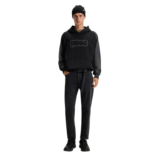 Ανδρικό παντελόνι Tapered-fit jeans in grain-effect black denim HUGO BLUE  50547133-008 - Image 4