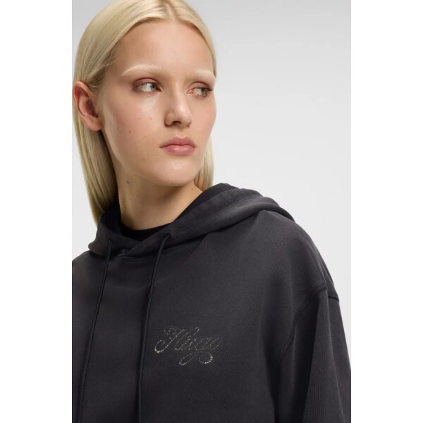 HUGO Γυναικεία Μπλούζα μαύρη Oversized-fit hoodie with rhinestone-studded logos 50547955-001 - Image 3