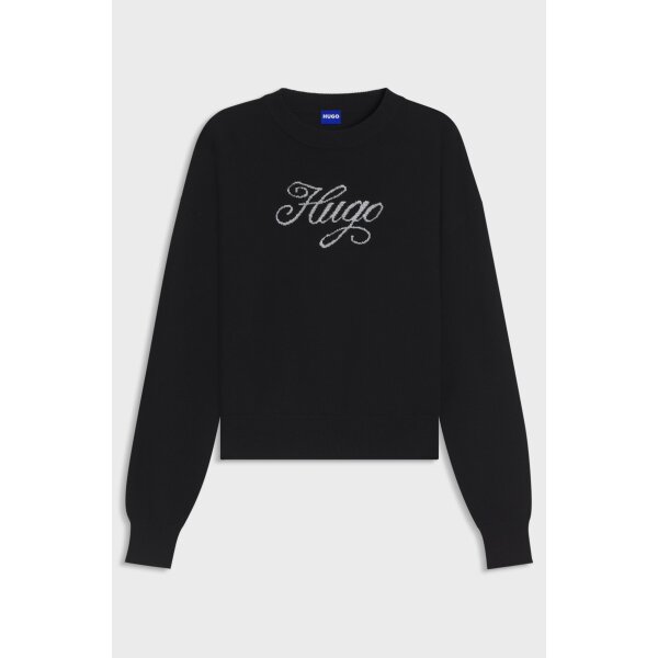 HUGO Γυναικεία Μπλούζα μαύρη Relaxed-fit knitted sweater with metallised-yarn logo  50548145 - Image 2