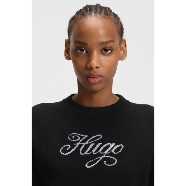 HUGO Γυναικεία Μπλούζα μαύρη Relaxed-fit knitted sweater with metallised-yarn logo  50548145 - Image 4