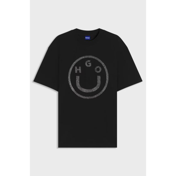 hbeu50550141_001_100 HUGO Γυναικεία Μπλούζα μαύρη Oversized-fit T-shirt in cotton with Happy HUGO logo 50550141-001 - Image 1
