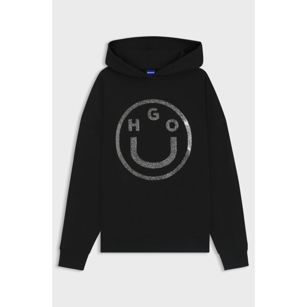 Γυναικεία Μπλούζα Cotton-terry hoodie with glittery Happy HUGO logo Μαύρο 50550709 - Image 3