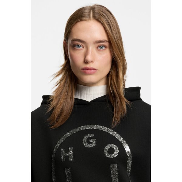 Γυναικεία Μπλούζα Cotton-terry hoodie with glittery Happy HUGO logo Μαύρο 50550709 - Image 5