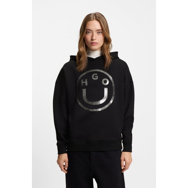 hbeu50550709_001_350 Γυναικεία Μπλούζα Cotton-terry hoodie with glittery Happy HUGO logo Μαύρο 50550709 - Image 1